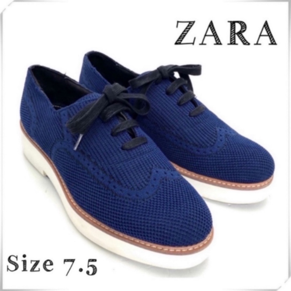 ZARA Knitted Platform Sole Classic Oxford Shoes in Blue Size 7.5
